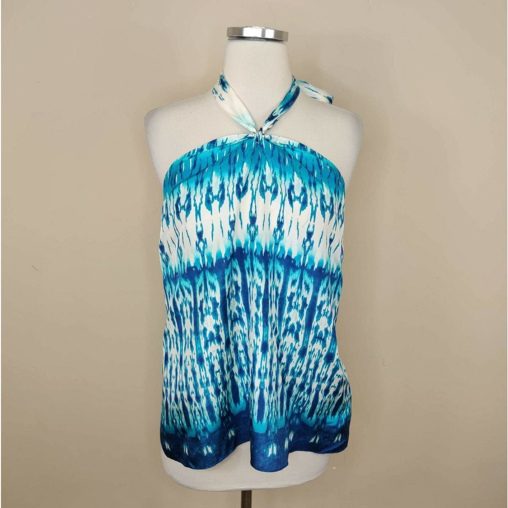 Banana Republic Silk Halter Top Blouse Blue White